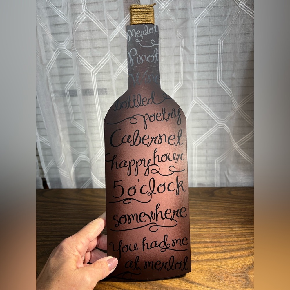 Wooden Wine Bottle Decor or plaque NewView Gifts 15 H script about wine